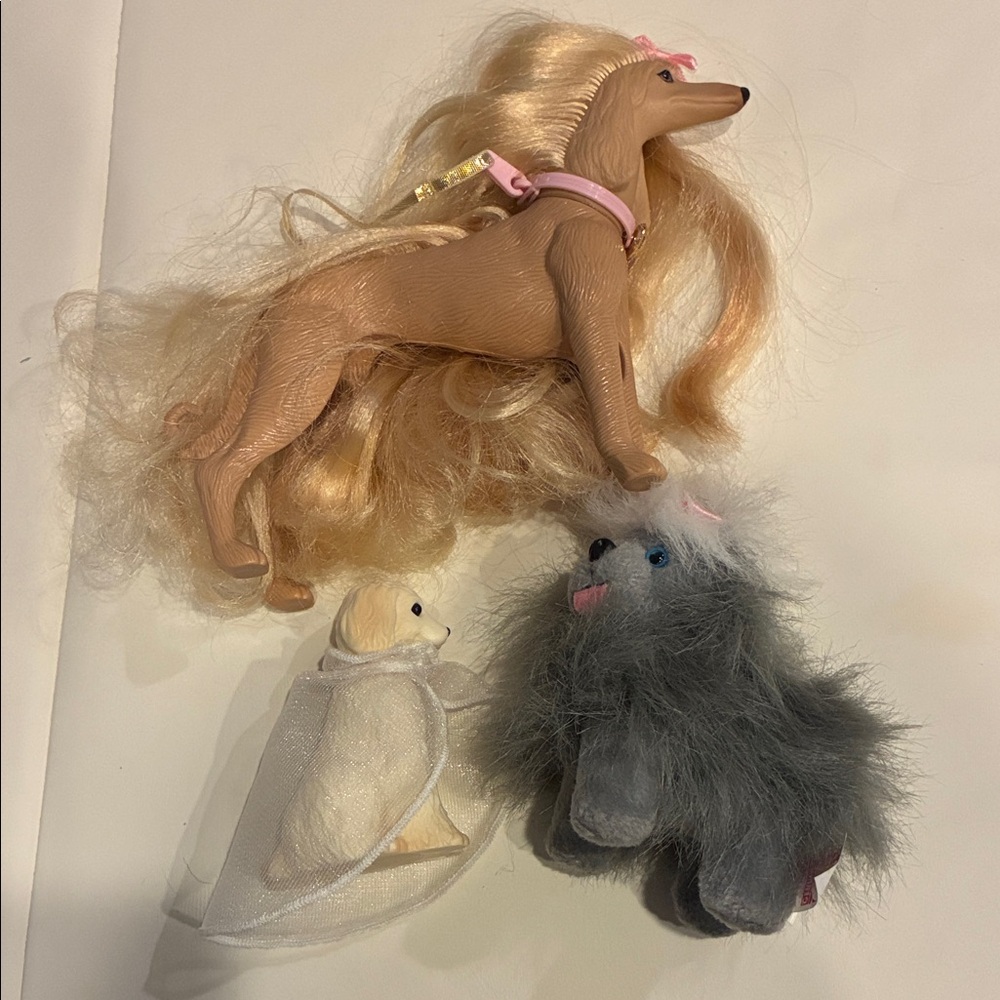 Barbie Afghan hound, sheepdog, and bride dog